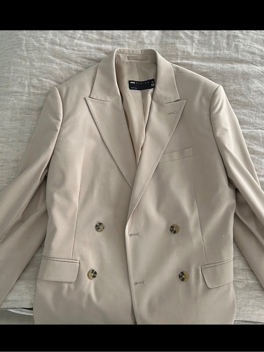 ASOS Double-Breasted Cream Suit- Blazer with matching pants